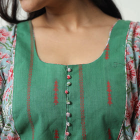 Buy Sanganeri Block Printed Cotton A-Line Kurta with Jacquard Patchwork 02 Online at iTokri.com