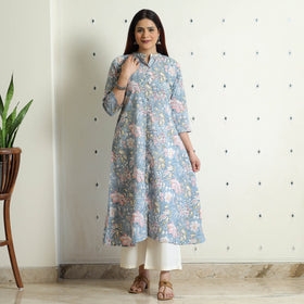  Sanganeri Block Printed Cotton Long Kurta 