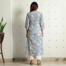 Sanganeri Block Printed Cotton Long Kurta 