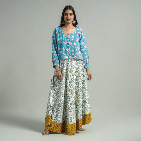  Sanganeri Block Printed Cotton Long Skirt 