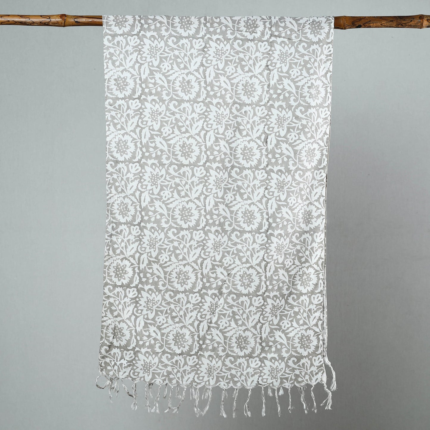 Sanganeri Block Printed Cotton Stole with Tassels 32 