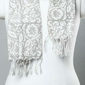  Sanganeri Block Printed Cotton Stole with Tassels 32 