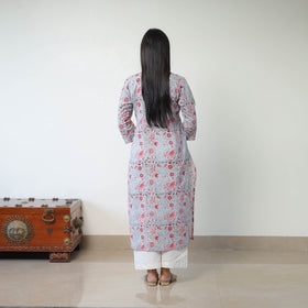  Grey Sanganeri Block Printed Cotton Straight Kurta for Women