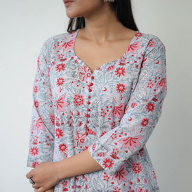  Grey Sanganeri Block Printed Cotton Straight Kurta for Women