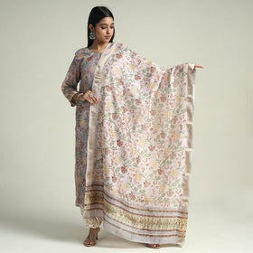 Grey - Sanganeri Block Printed Maheshwari Silk Kurta with Palazzo & Dupatta Set