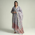  Sanganeri Block Printed Maheshwari Silk Kurta with Palazzo & Dupatta Set Online at iTokri.com