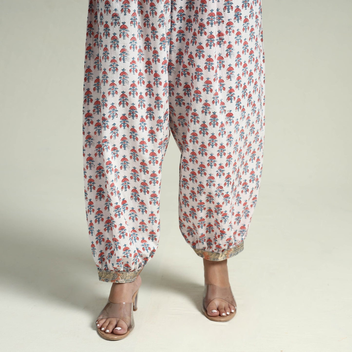  Sanganeri Block Printed Maheshwari Silk Kurta with Palazzo & Dupatta Set Online at iTokri.com