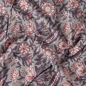 Grey - Sanganeri Block Printing Pure Cotton Precut Fabric (0.9 meter)