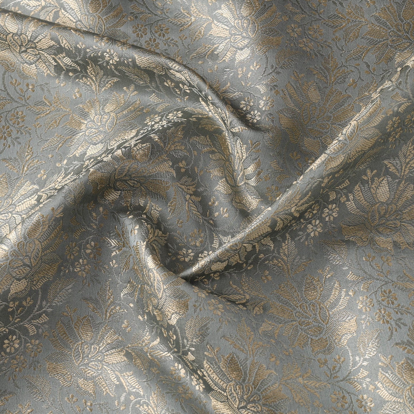 Grey Semi Silk Brocade Banarasi Fabric