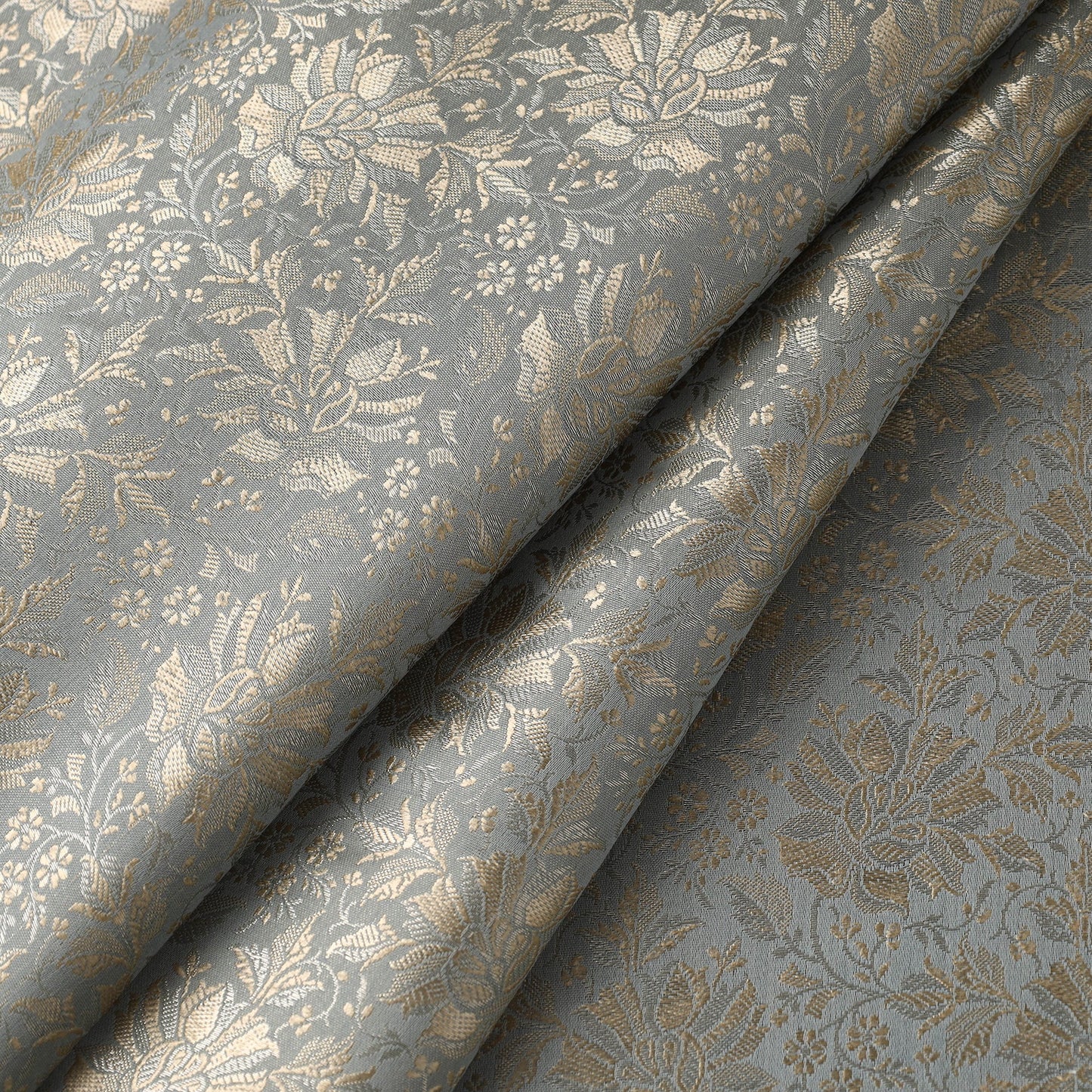 Grey Semi Silk Brocade Banarasi Fabric