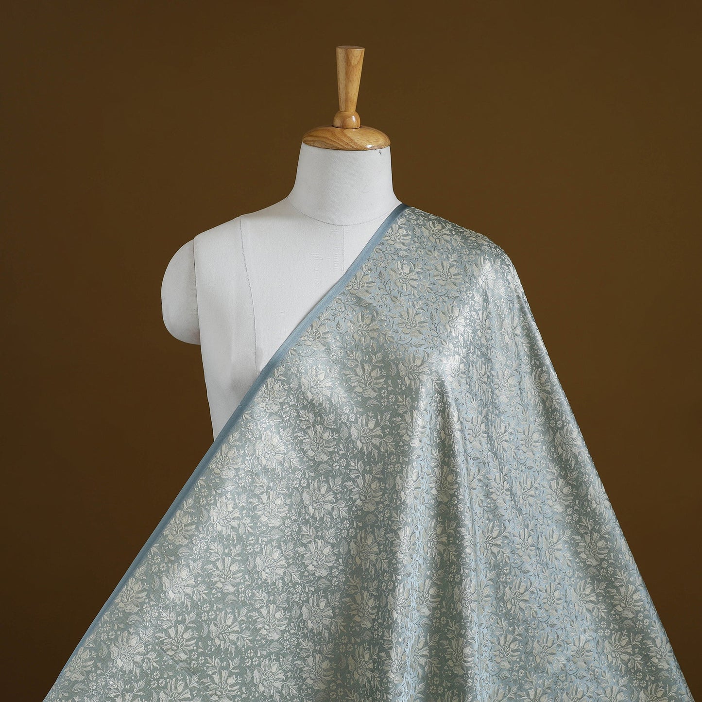 Grey - semi silk brocade banarasi fabric 16 - handcrafted