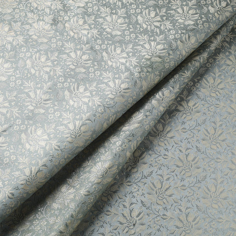 Grey - semi silk brocade banarasi fabric 16 - handcrafted