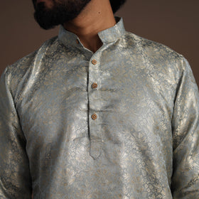 Grey Semi Silk Brocade Banarasi Men Kurta