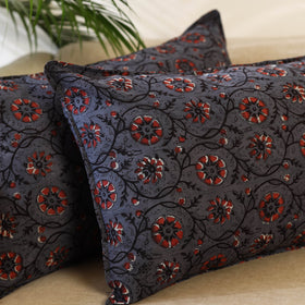 Buy Set of 2 Grey Bagru Block Print Cotton Pillow Covers