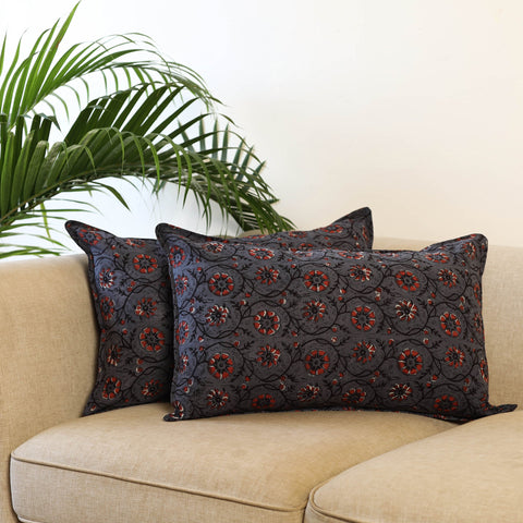 Buy Set of 2 Grey Bagru Block Print Cotton Pillow Covers