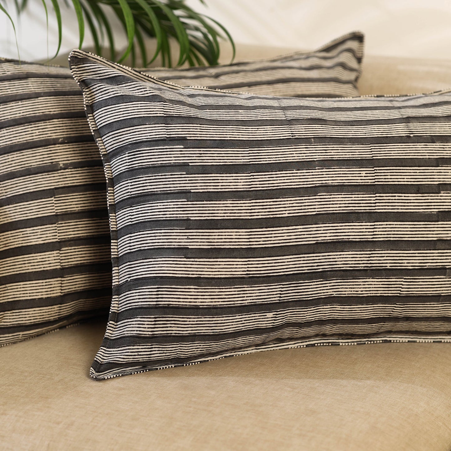 Buy Set of 2 Grey Ajrakh Block Print Cotton Pillow Covers