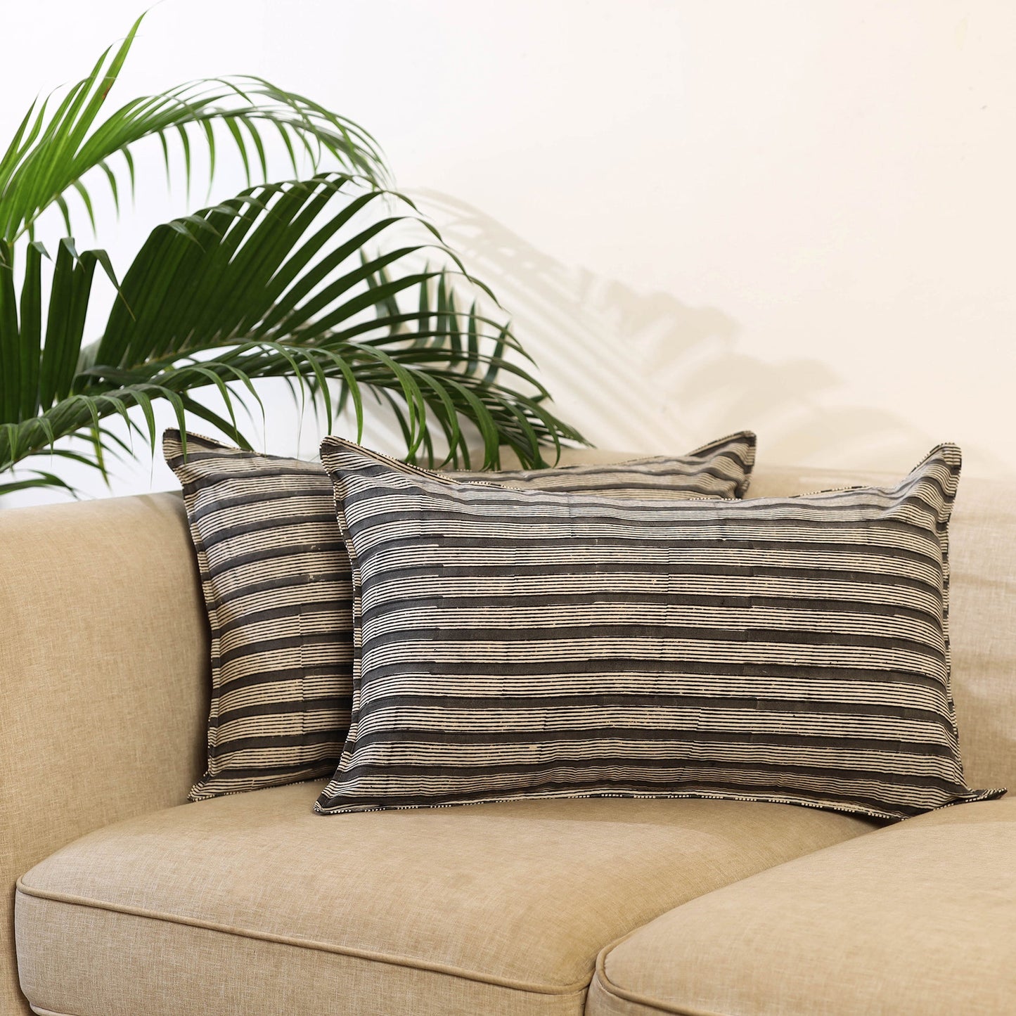 Buy Set of 2 Grey Ajrakh Block Print Cotton Pillow Covers