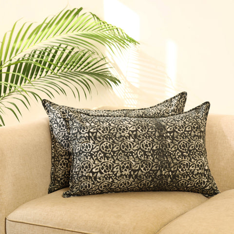 Buy Set of 2 Grey Hand Batik Print Cotton Pillow Covers