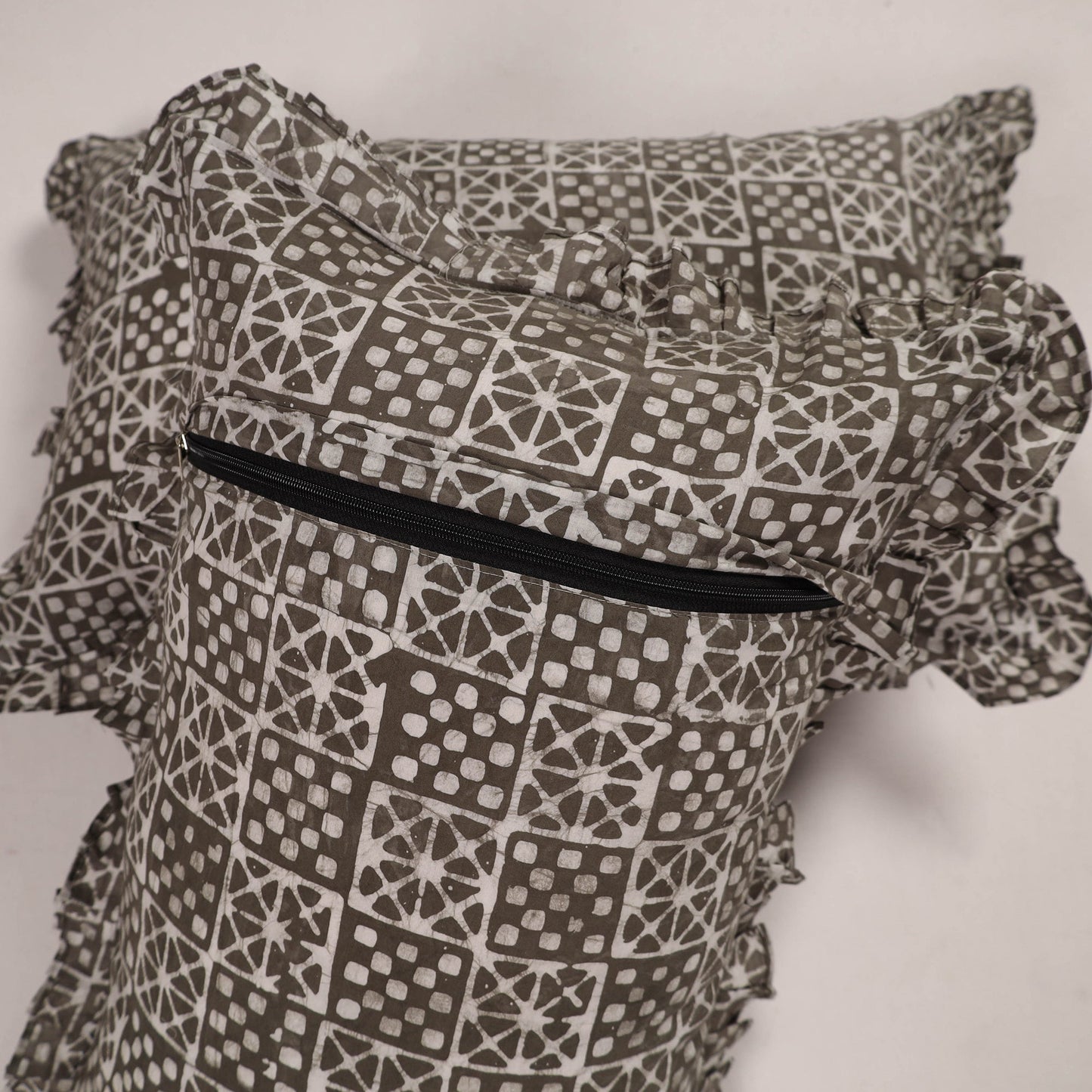 Grey - set of 2 handcrafted cotton frill pillow covers 07