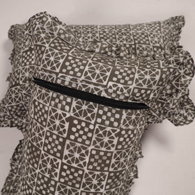 Grey - set of 2 handcrafted cotton frill pillow covers 07