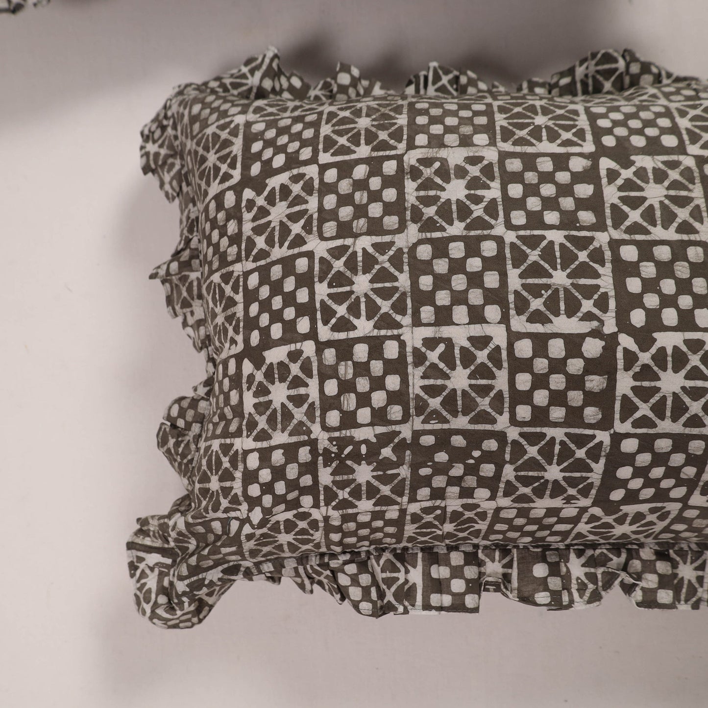 Grey - set of 2 handcrafted cotton frill pillow covers 07