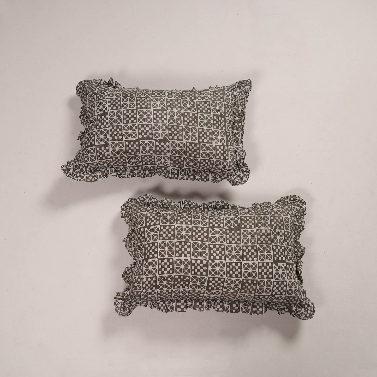 Grey - set of 2 handcrafted cotton frill pillow covers 07