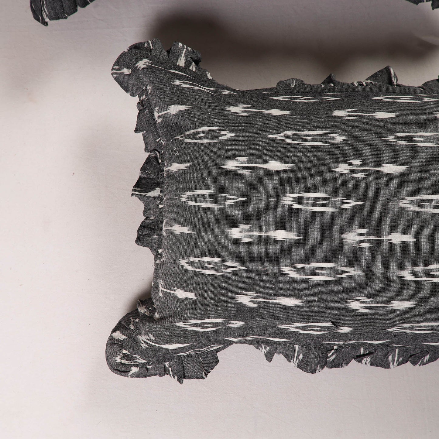 Grey - set of 2 pochampally ikat cotton frill pillow covers