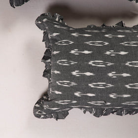 Grey - set of 2 pochampally ikat cotton frill pillow covers