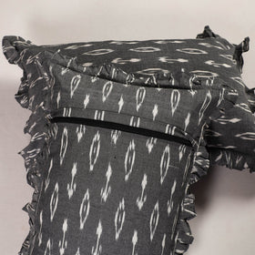 Grey - set of 2 pochampally ikat cotton frill pillow covers