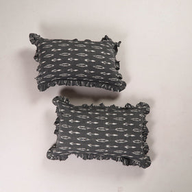 Grey - set of 2 pochampally ikat cotton frill pillow covers