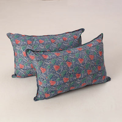 Grey Set of 2 Sanganeri Block Print Cotton Pillow Covers