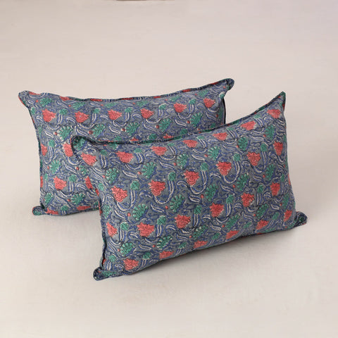 Grey Set of 2 Sanganeri Block Print Cotton Pillow Covers