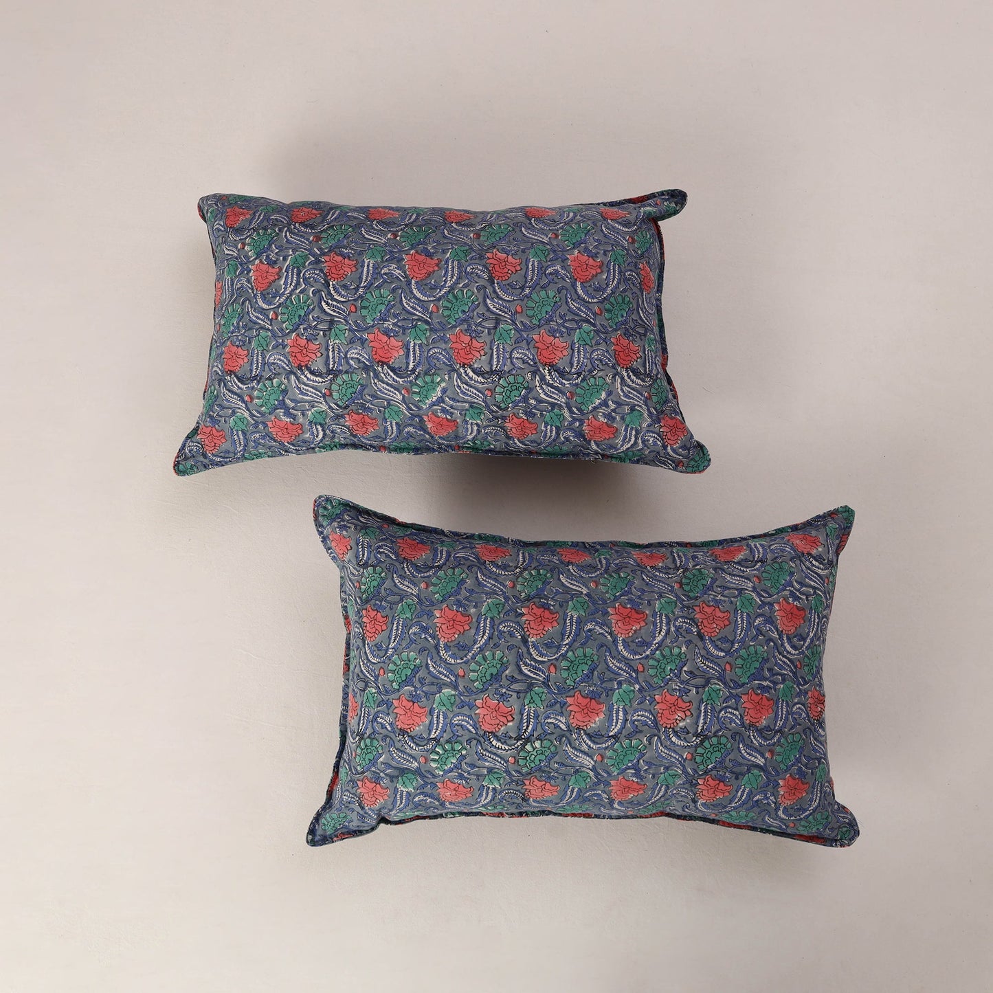 Grey Set of 2 Sanganeri Block Print Cotton Pillow Covers