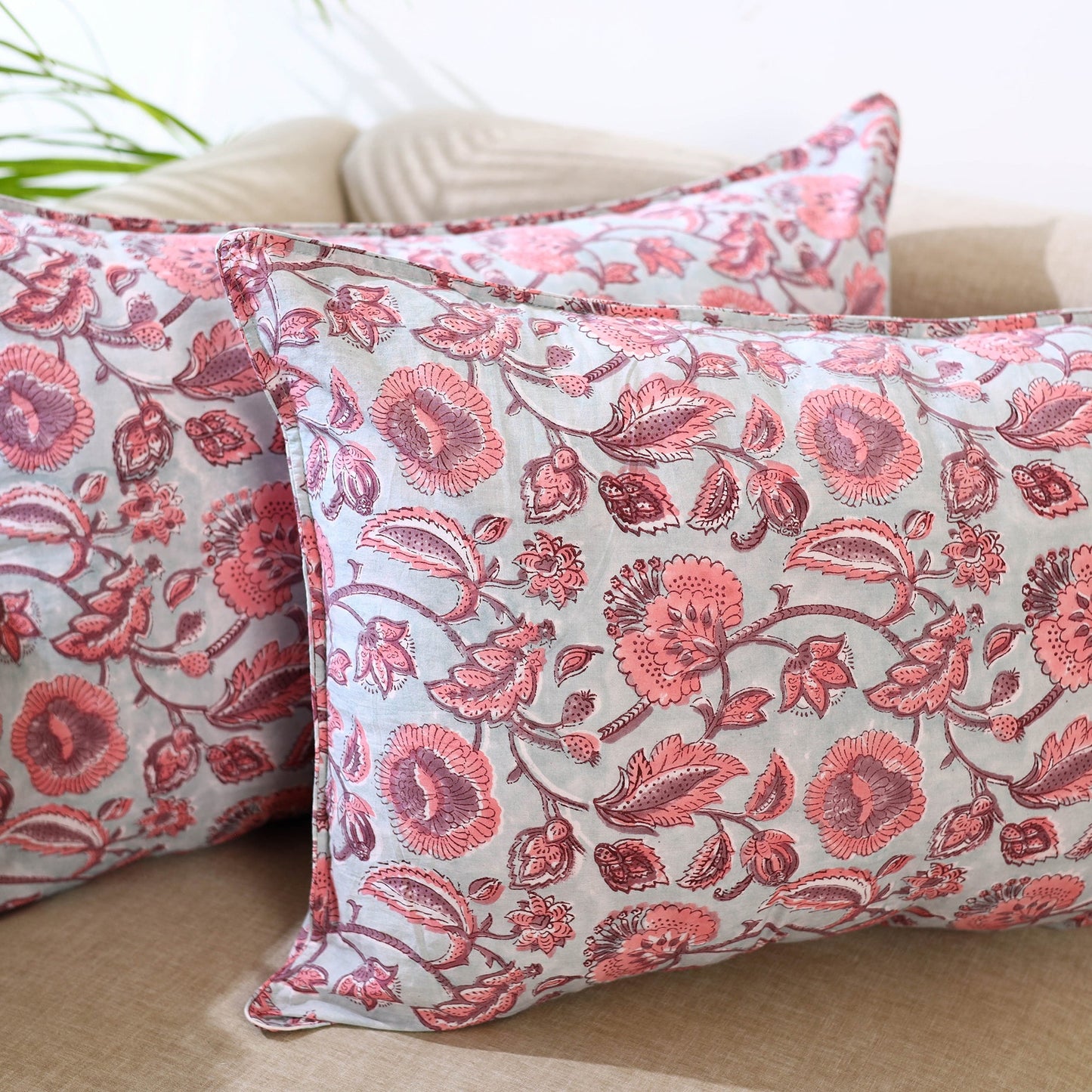 Grey - set of 2 sanganeri pillow covers 21 - handcrafted