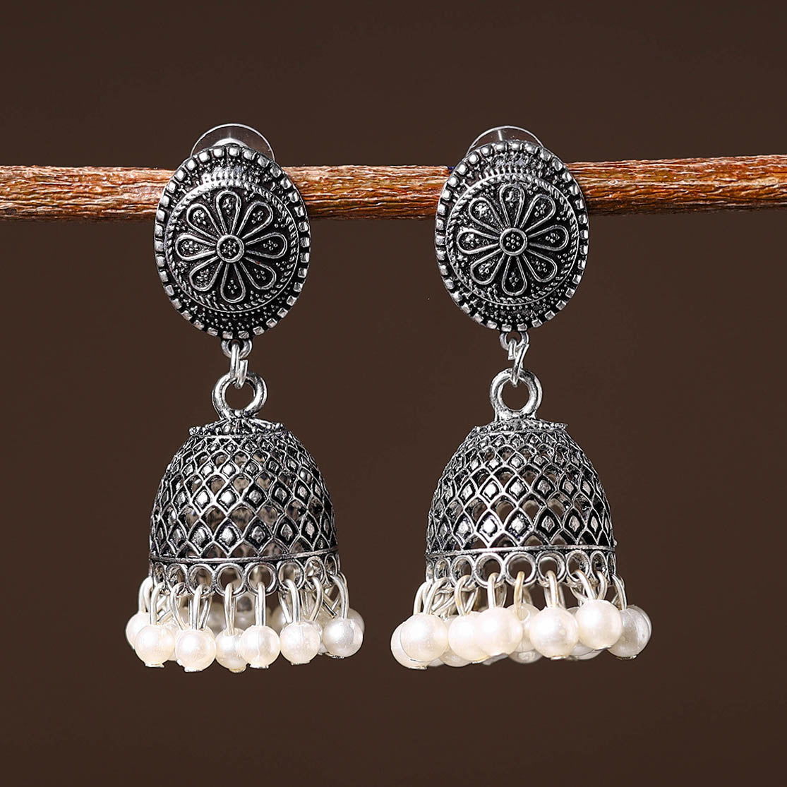 Grey - shaba handcrafted gs beaded jhumki earrings