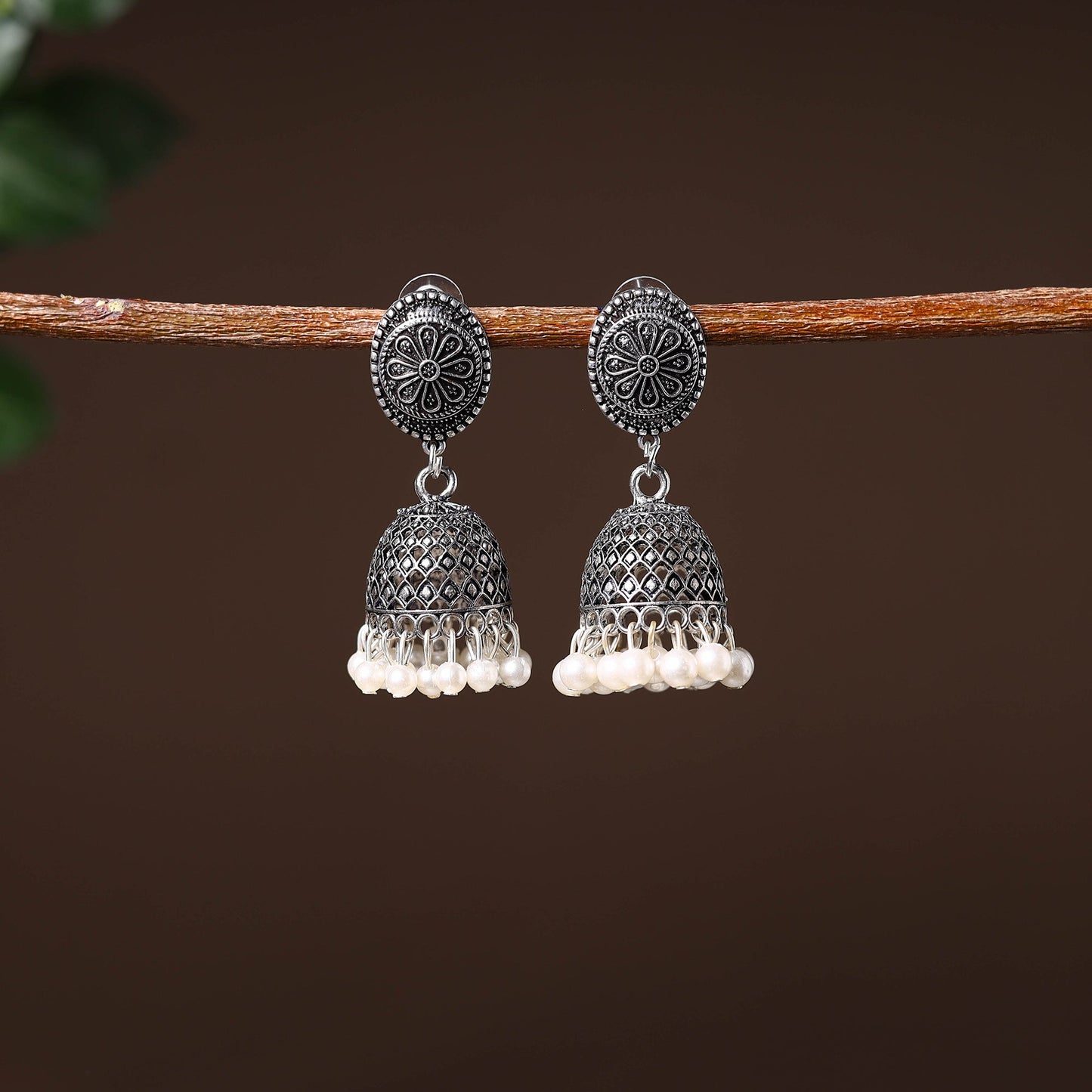 Grey - shaba handcrafted gs beaded jhumki earrings