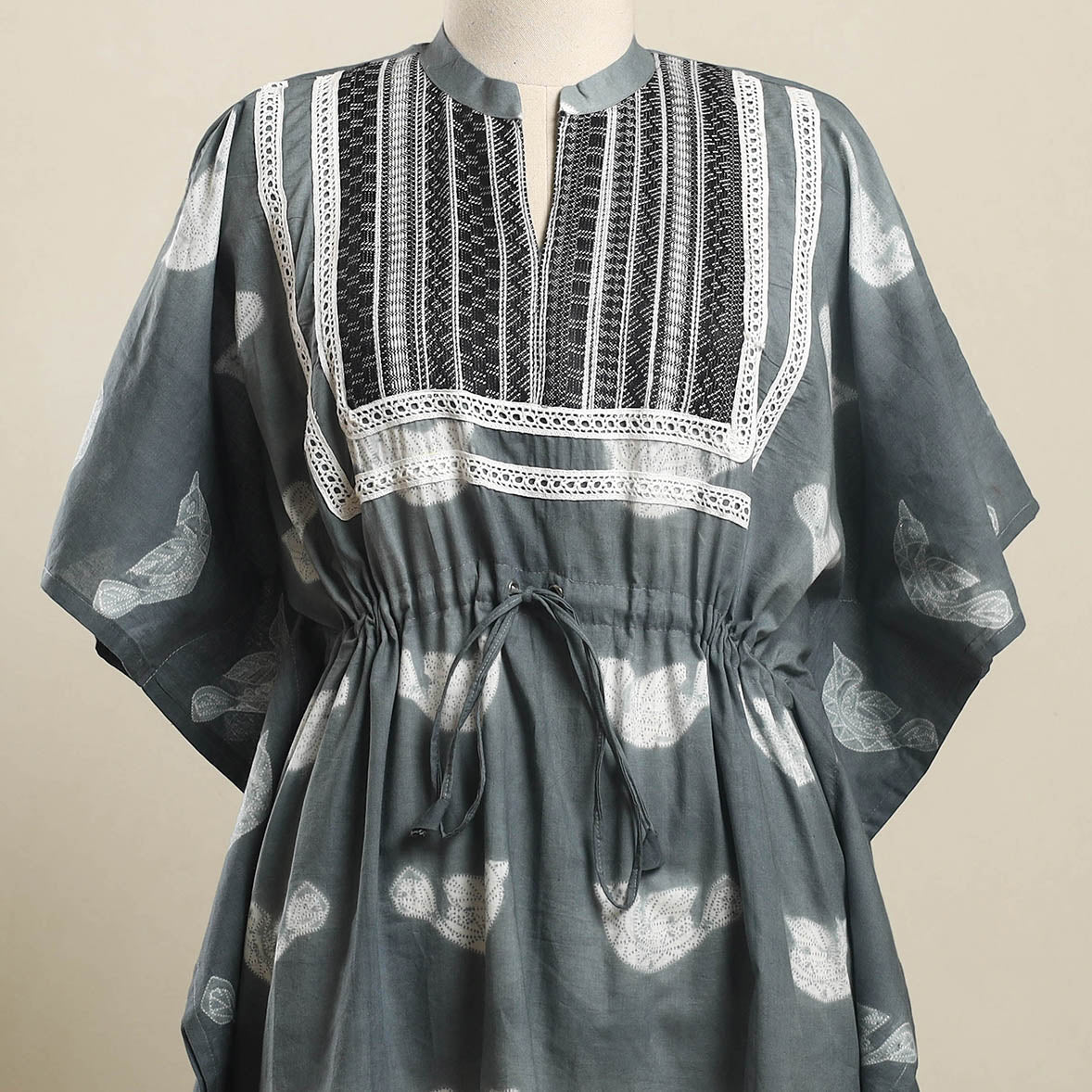 Buy Grey Shibori Mosaic Fusion Cotton Kaftan (Short)