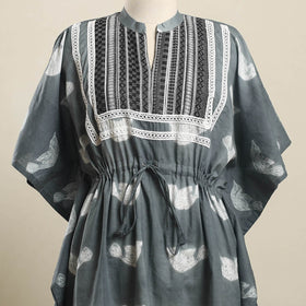 Buy Grey Shibori Mosaic Fusion Cotton Kaftan (Short)