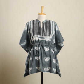 Buy Grey Shibori Mosaic Fusion Cotton Kaftan (Short)