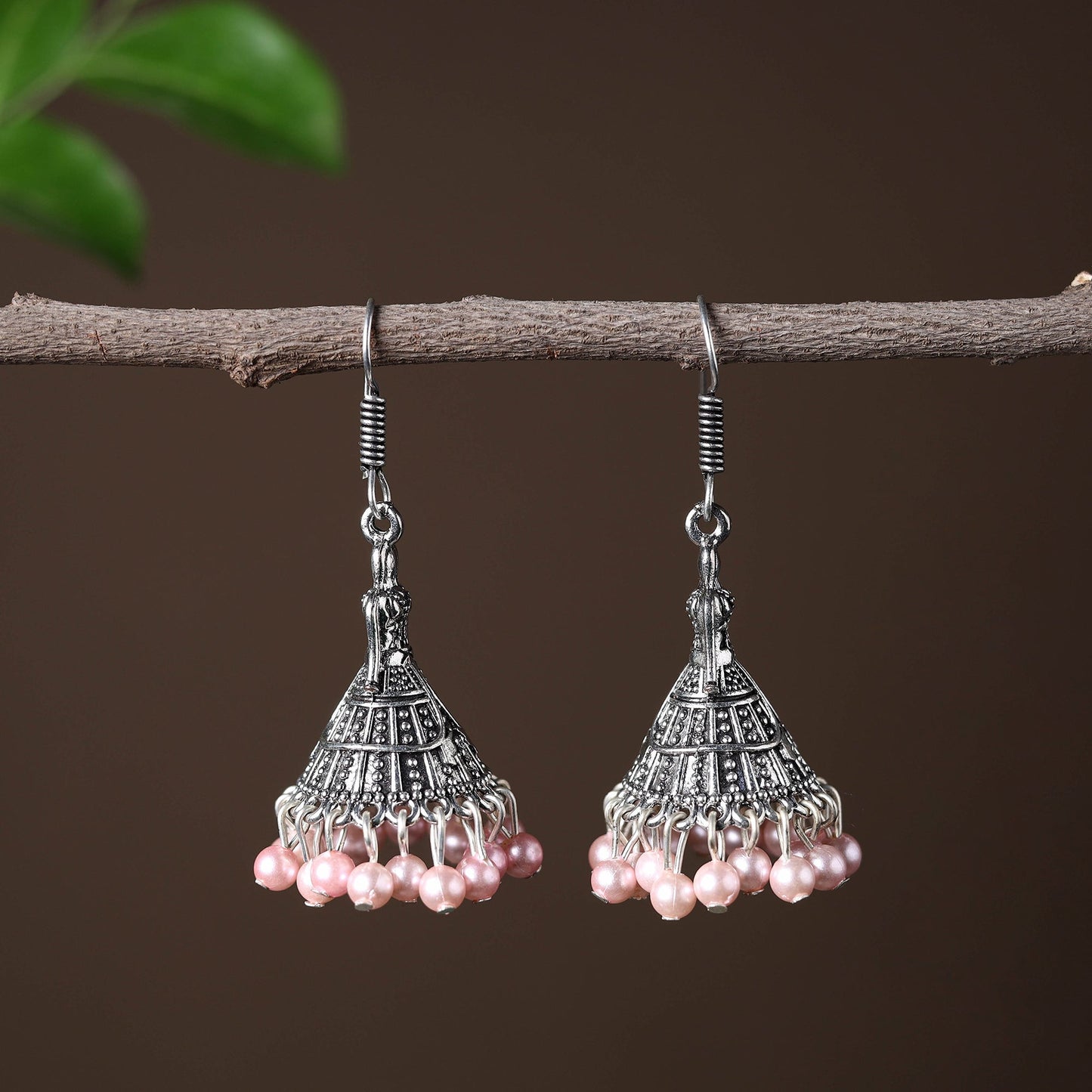 Grey - shuchi handcrafted gs beadwork jhumki earrings
