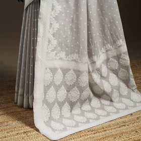 Grey - silk cotton cutwork buti banarasi saree 52