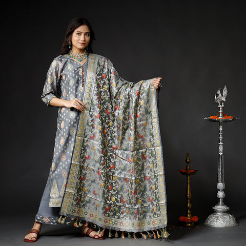 Buy Banarasi Silk Zari Work Kurta with Palazzo & Dupatta Set Online l iTokri.com