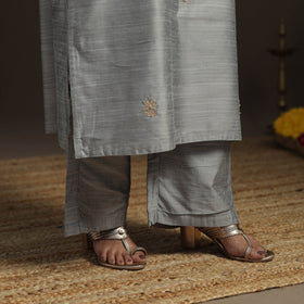 Grey - slub silk gota work straight plain kurta 07