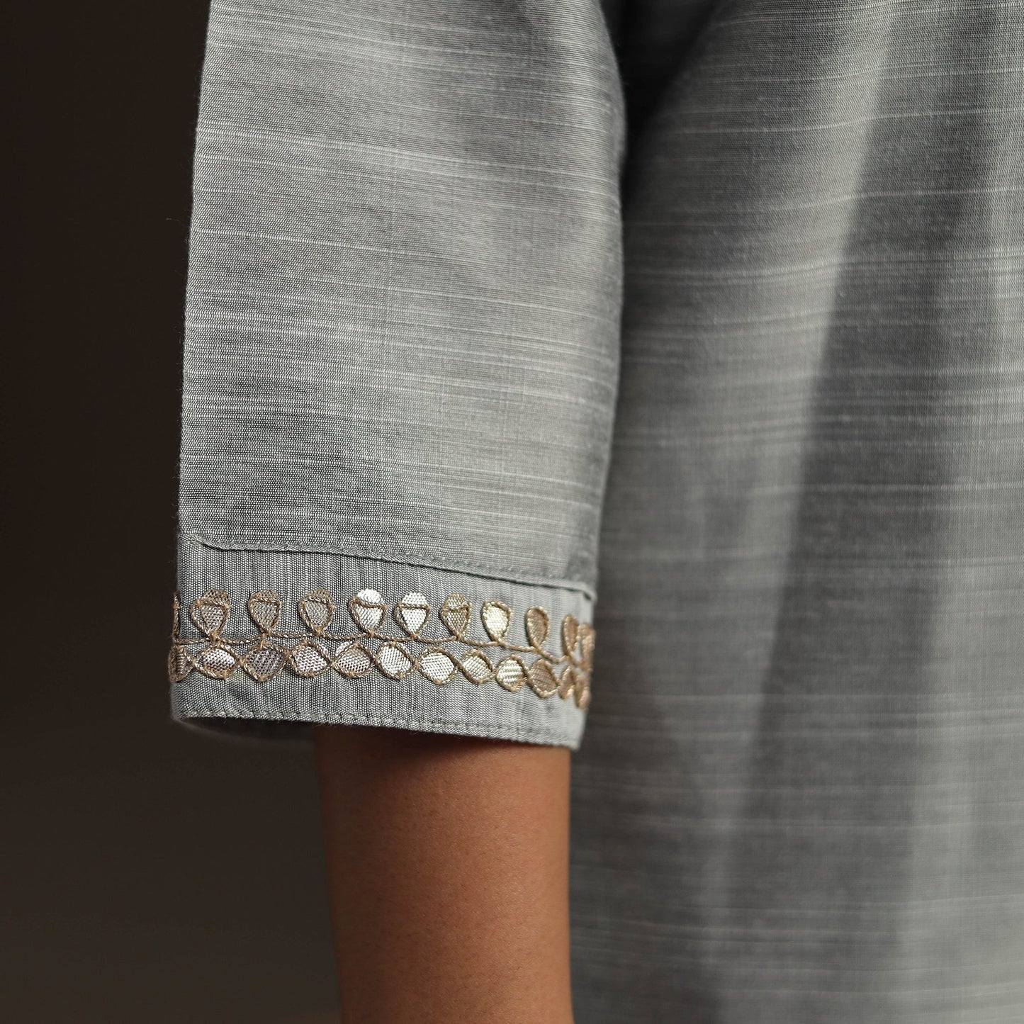 Grey - slub silk gota work straight plain kurta 07