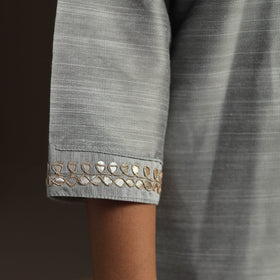 Grey - slub silk gota work straight plain kurta 07