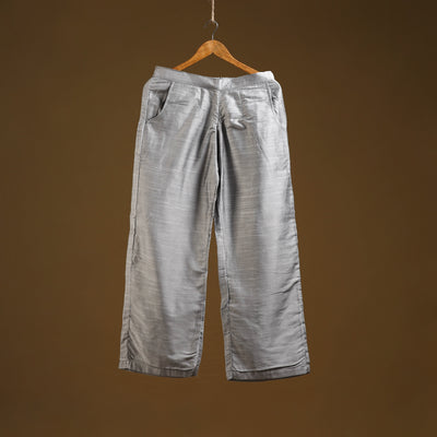 Grey - slub silk plain palazzo 02 - handcrafted