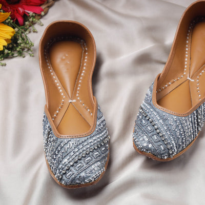Grey Handstitched Embroidered Jutti 