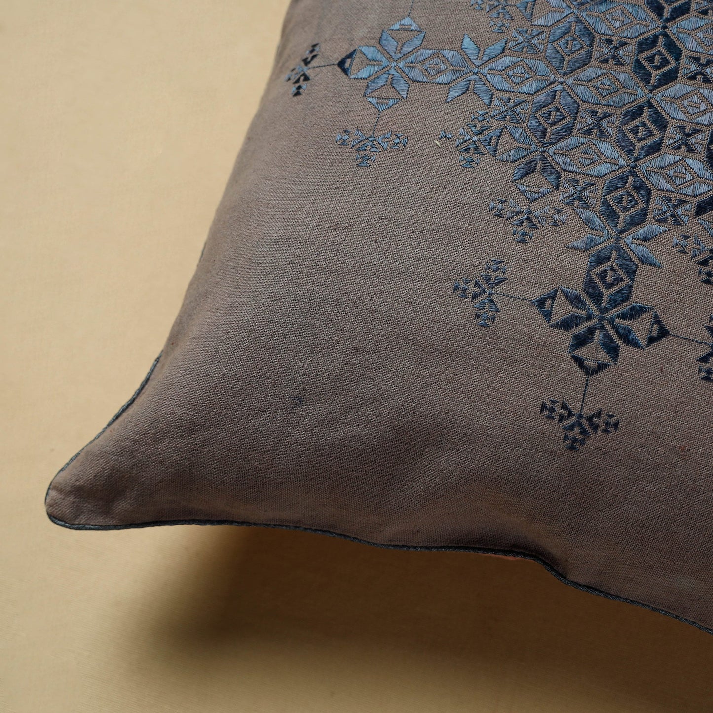 Grey - Soof Embroidery Cotton Cushion Cover (16 x 16 in) 90