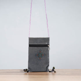 Grey Soof Hand Embroidery Sling Mobile Pouch 