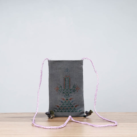 Grey Soof Hand Embroidery Sling Mobile Pouch 